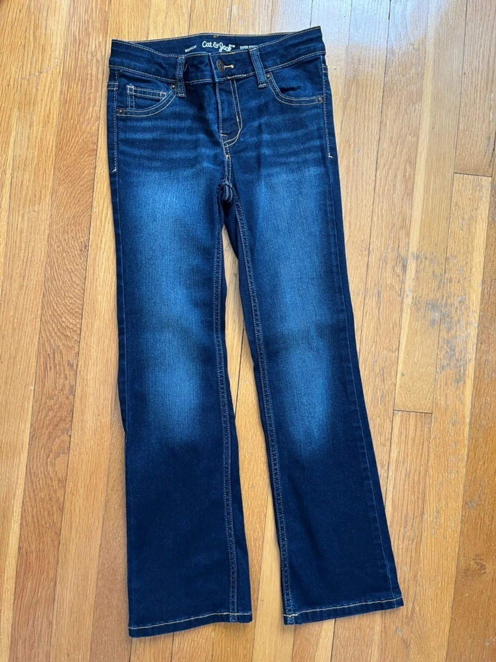 NWOT Girls Size 8 Dark Wash Super Stretch Bootcut Flare Denim Jeans Low Rise